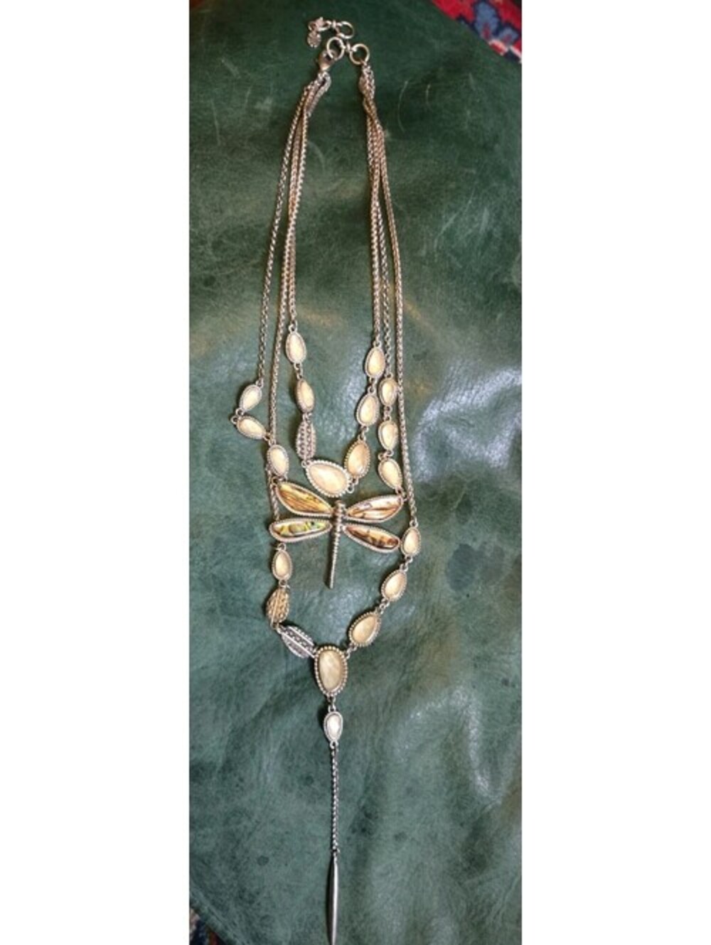 Lucky Brand Triple Strand Necklace Silver Tone 20" Plus 6" Pendant